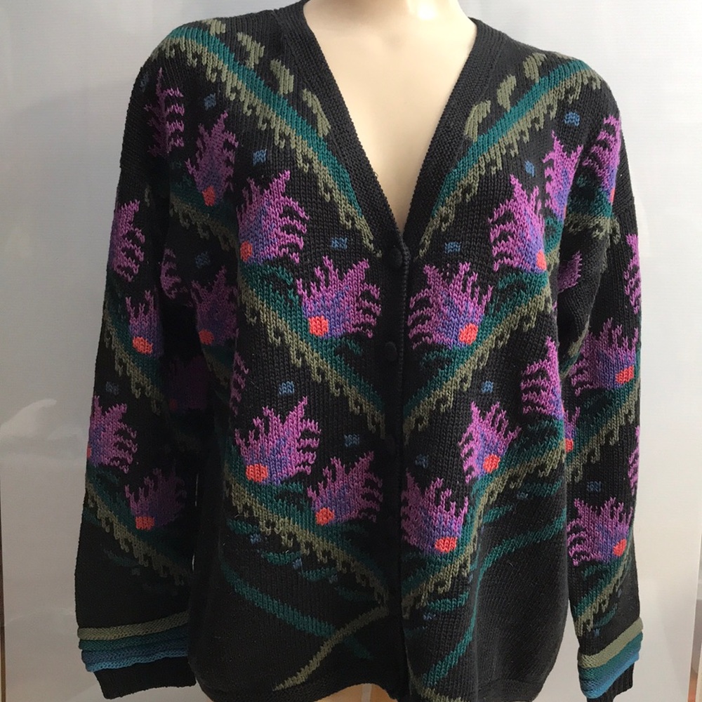 Hand knit cotton Peruvian Connection cardigan szM